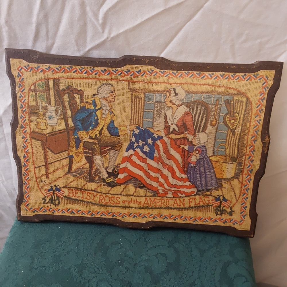 Vintage Wooden Wall Art Betsy Ross American Flag Washington Patriotic - Picture 5 of 5
